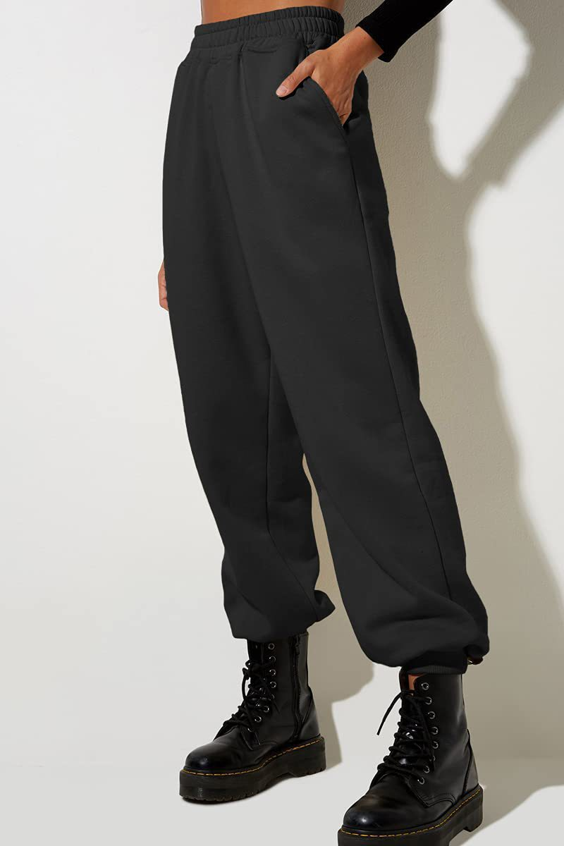 Pantaloni casual sportivi in tinta unita da donna con gambe larghe_voghion.com