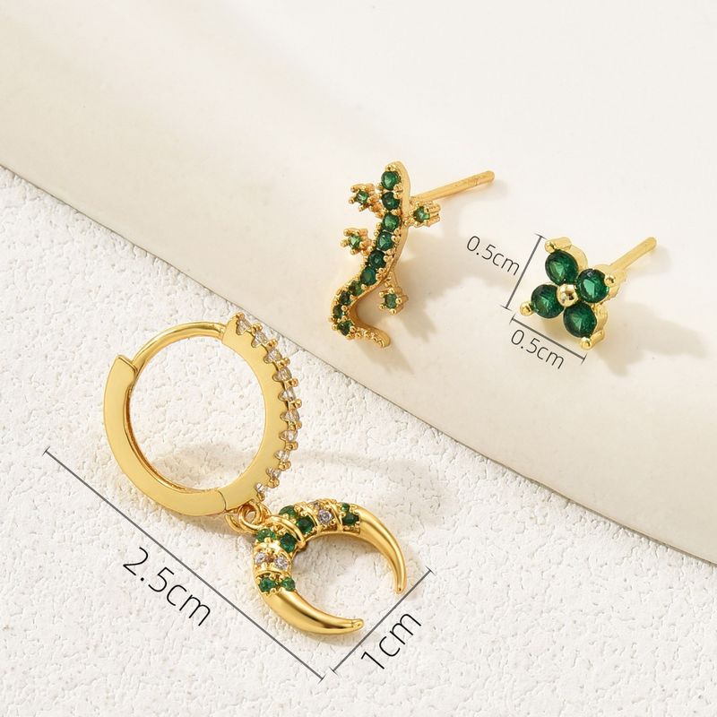 Ins Fashion Personality Earrings Set Inlaid With Zircon Crescent Gecko Niche Design Earrings Versatile Net Red Ear Bone Clip_voghion.com
