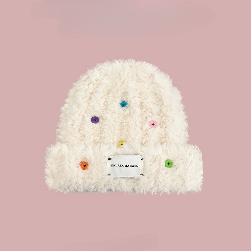Chapeau en peluche à boutons colorés rouges en maille de styliste pour l'automne et l'hiver, écharpe tricotée rouge en maille chaude pour la chaleur et l'épaississement, chapeau tricoté mignon_voghion.com