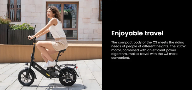 DYU C3 elcykel för vuxna 14" hopfällbar E-cykel för pendlarstad med 350W motor och 36V 7,5Ah batteri_voghion.com