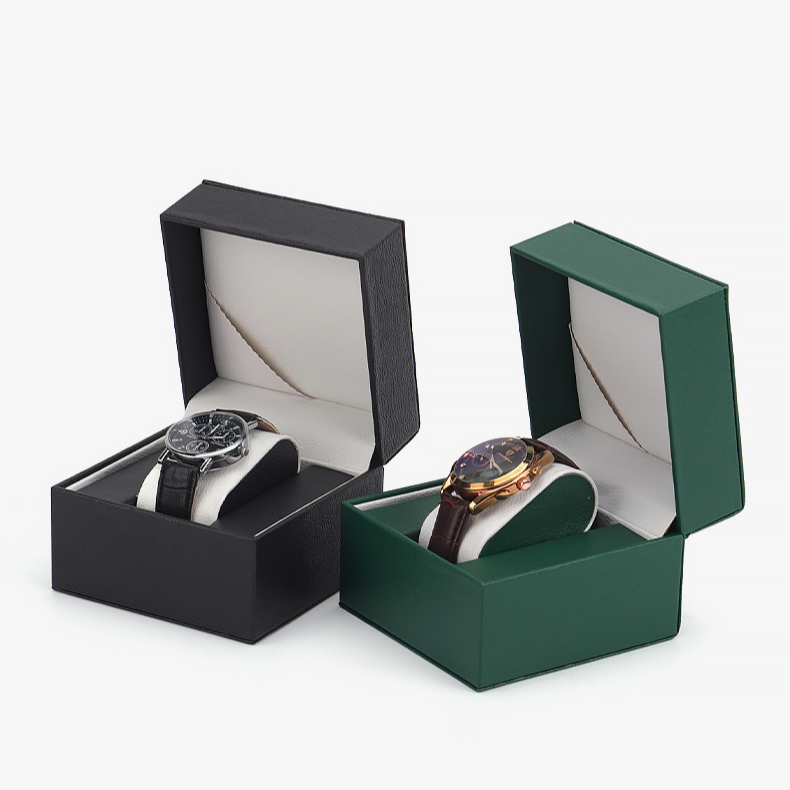 Caja de reloj, caja de regalo, caja de reloj de cuero sintético negro esmerilado, caja de almacenamiento, caja de reloj mecánico, caja de embalaje_voghion.com