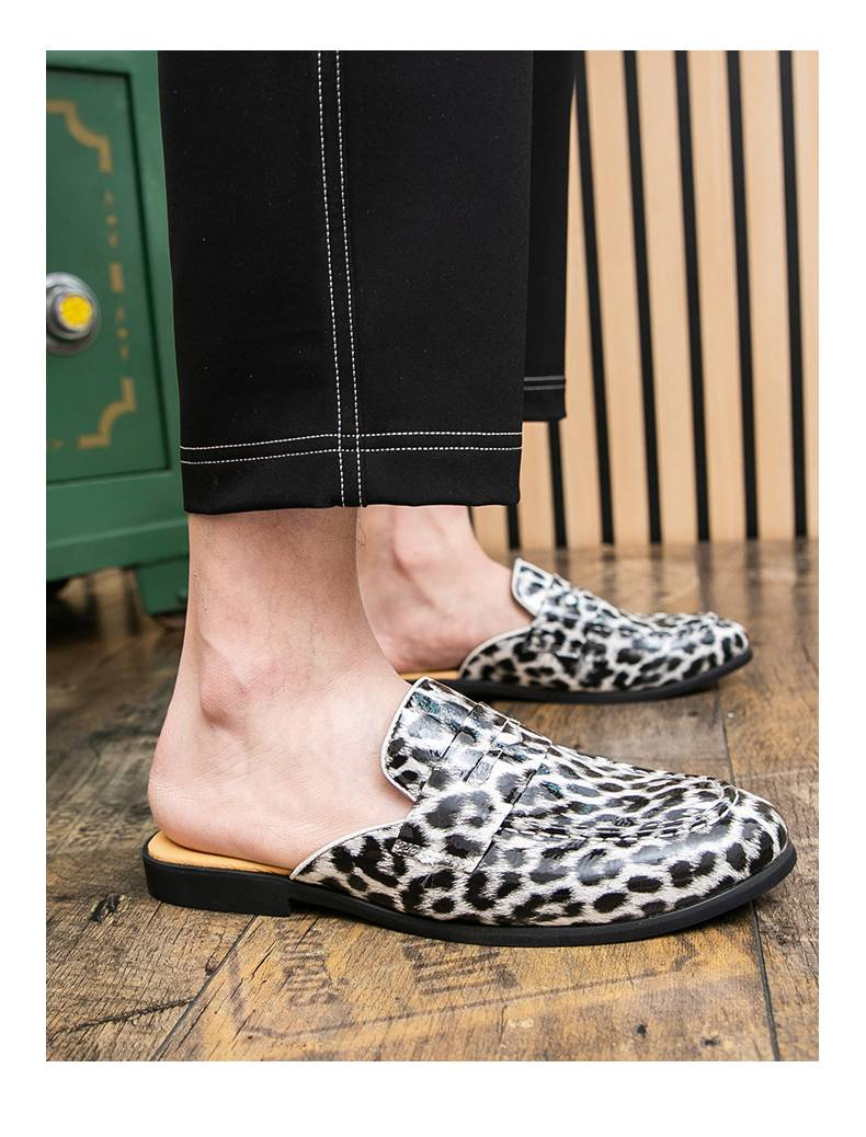 New Summer Fashion Leopard Print Half-slippers For Men's Outdoor Casual Half-slippers, Personalized Heel-free Slippers, Pointed Toe Versatile Sandals_voghion.com