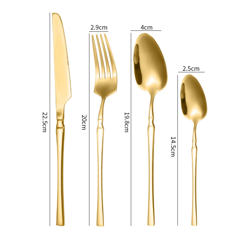 Juego de cubiertos de acero inoxidable de 24 piezas - Estuche de regalo fino con cuchillo, tenedor y cuchara dorados para carne y comida occidental._voghion.com