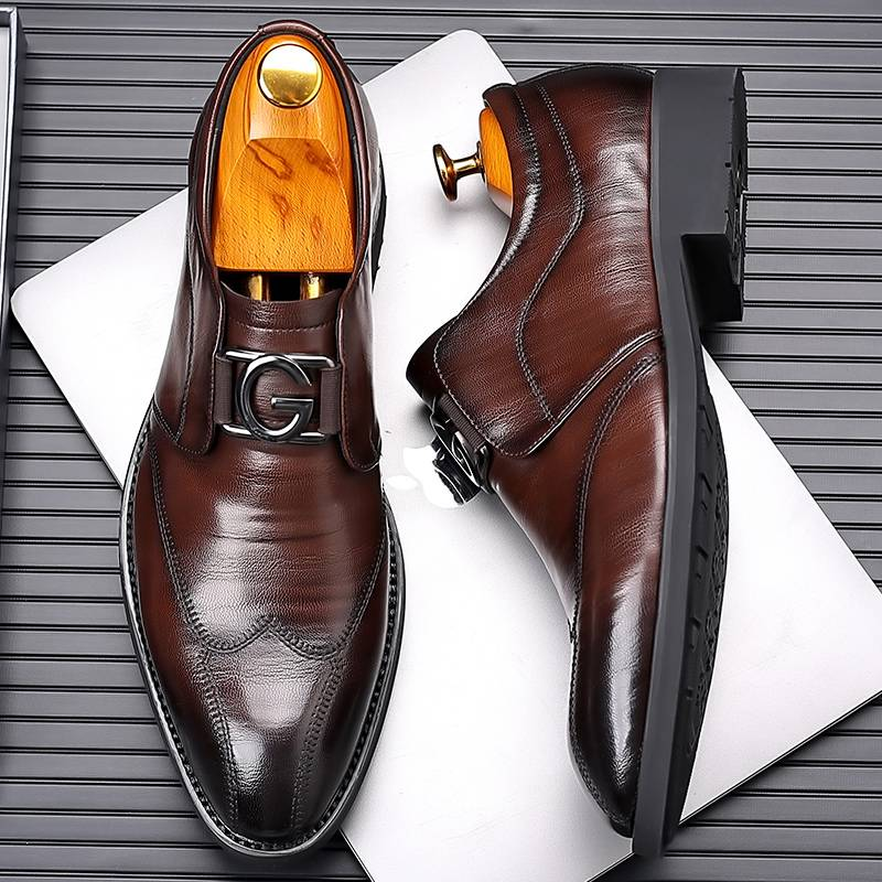 New Fashion Men's British Black Business Casual Loafer Shoes Daily Driving Office Leather Shoes One Foot Pedal Lazy Brown Banquet Dress Wedding Men's_voghion.com
