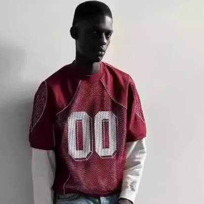 Herrenbekleidung Sommer Neue Y2K Mesh Patchwork Digitaldruck Tops Lose Pullover T-Shirt_voghion.com