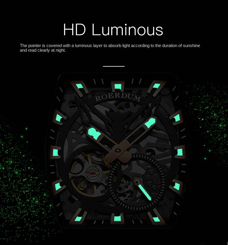 ROERDUM Cyberpunk Series Double Skeleton Dial Silicone Strap Black Dial Casual Stylish Men's Mechanical Watch_voghion.com