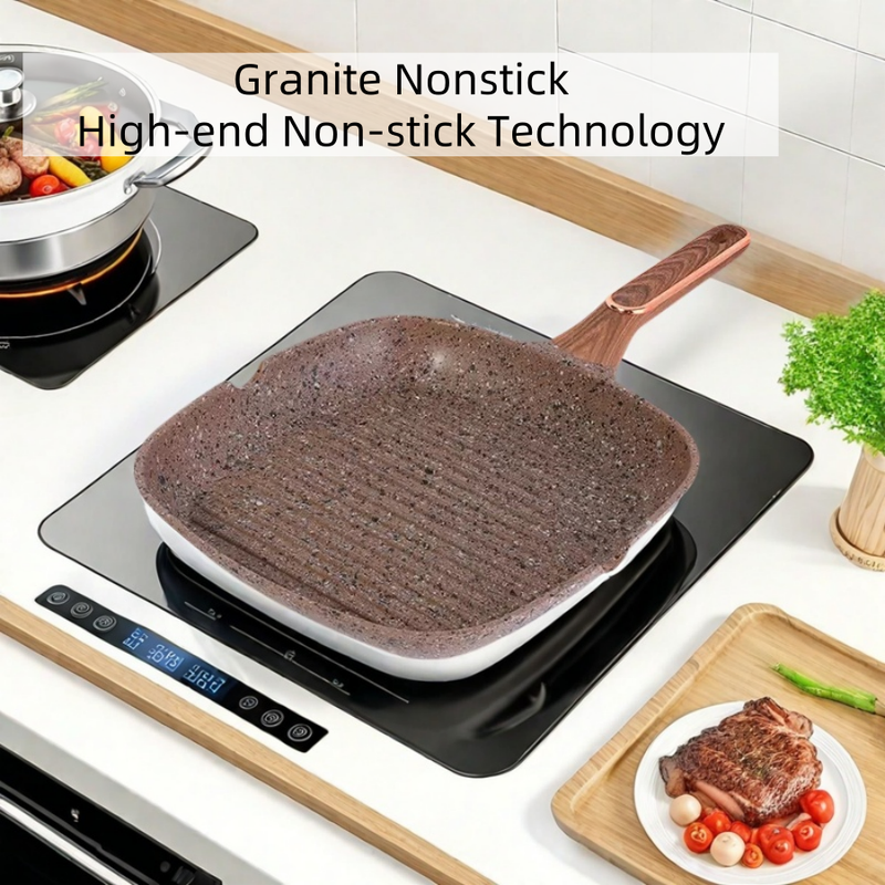 28cm Granite Nonstick Frying Pan - Cast Aluminum Skillet, Steak Griddle & Multipurpose Pan | Induction Compatible, All Cooktops_voghion.com