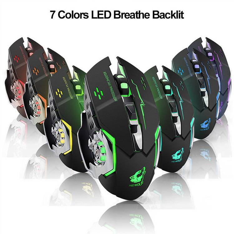 Mouse sem fio para jogos X8 com iluminação RGB, 2400 DPI, 6 botões, design ergonômico para PC/laptop - compatível com Mac e Windows (preto/branco/cinza)_voghion.com