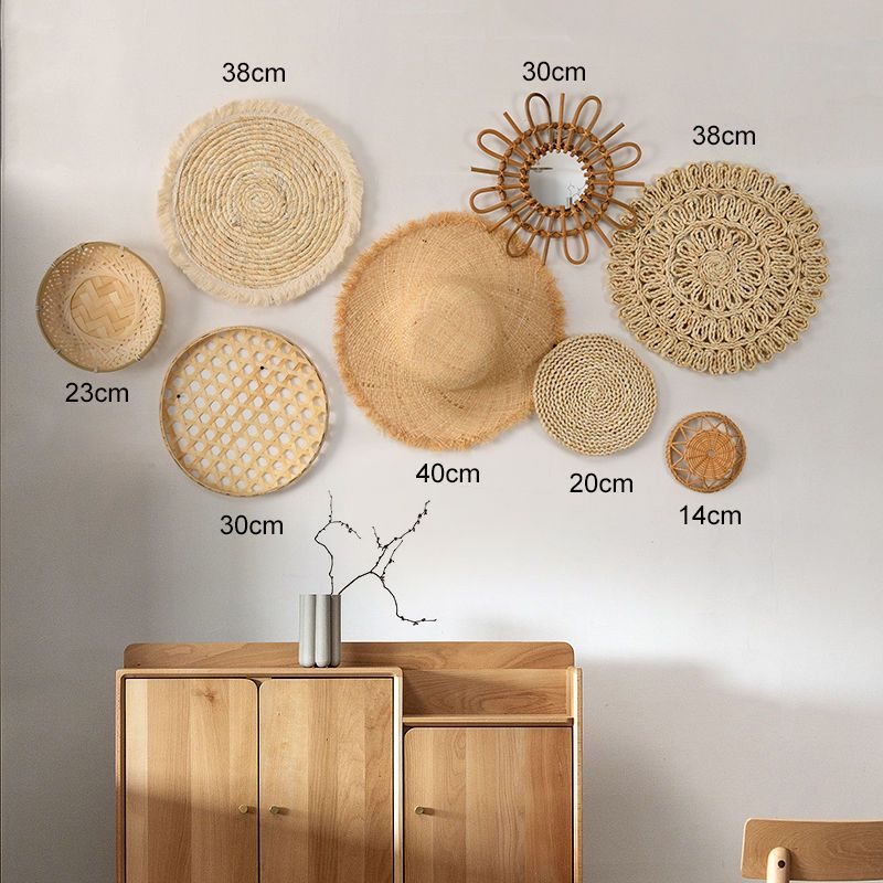 Nordic handgeweven rotan wanddecoratie - ronde boho geweven wanddecoratie voor woonkamer en Airbnb_voghion.com
