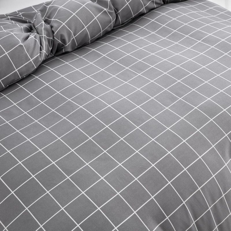 Parure de lit à carreaux gris doux – Parure de lit respirante et hypoallergénique pour lit double/double/queen/king size – Motif géométrique nordique_voghion.com