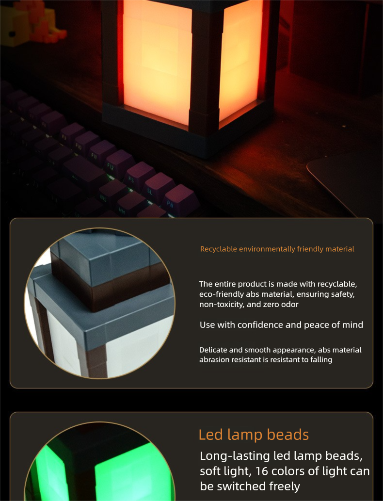 Minecraft Glowing Lantern Night Rechargeable Game Torch Children's Bedroom Atmosphere Light Model Ornament Lamp_voghion.com
