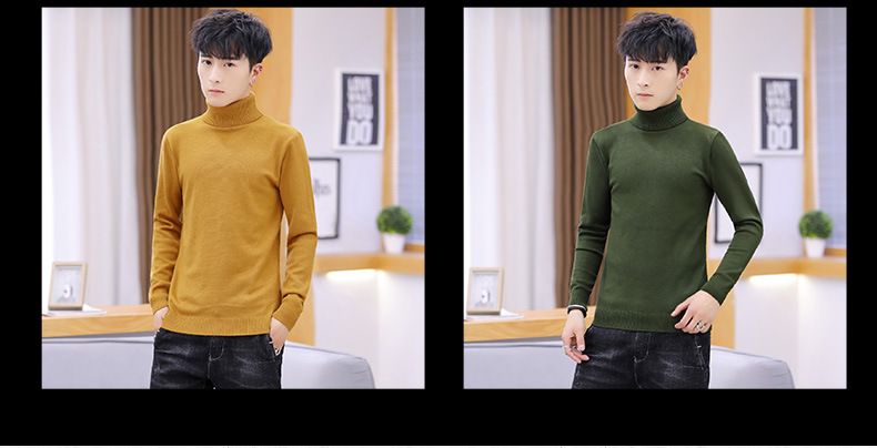 Maglione pullover autunno e inverno a maniche lunghe a collo alto in tinta unita da uomo, maglieria individuale da uomo slim fit_voghion.com