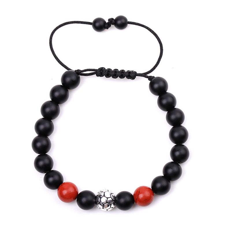 Bracelet de supporter de football – Perles rayées en agate rouge et jaspe zèbre, bijoux de sport tressés pour hommes et femmes_voghion.com