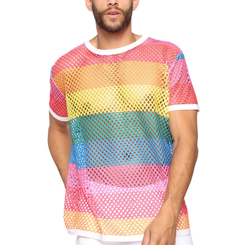Unbeatable Quality AT342 2024 Spring/Summer Round Neck Mesh Shirt Hollow Short Sleeved T-shirt 200 Kg Trendy Fat Men's Wear_voghion.com