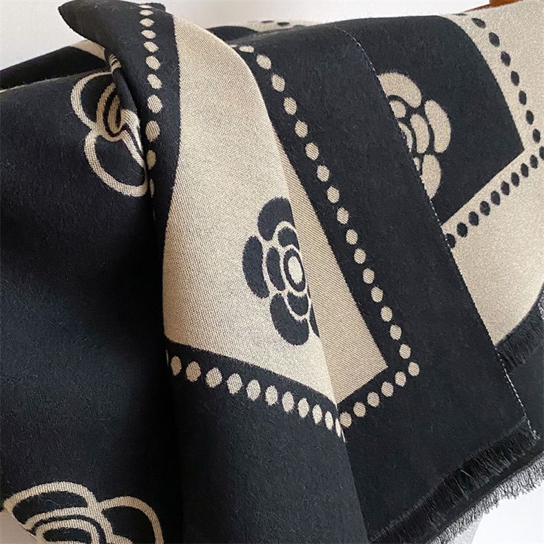 Classic Camellia Blossom Cashmere Versatile Autumn Winter, Thickened and Warm Scarf, Wrapped with Shawl for a_voghion.com