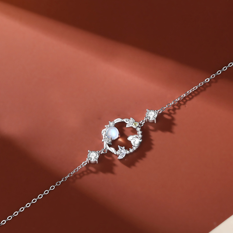 necklace female sterling silver niche design China-Chic Sen series pendant Moonlight Stone Year of Rabbit sweater chain_voghion.com