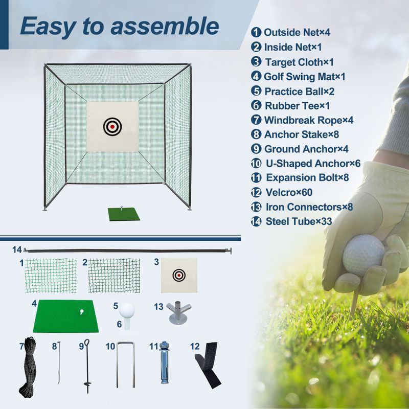 10X10X10FT Golf Practice Net Cage W/ Metal Frame Hitting Net Kit Indoor Outdoor_voghion.com