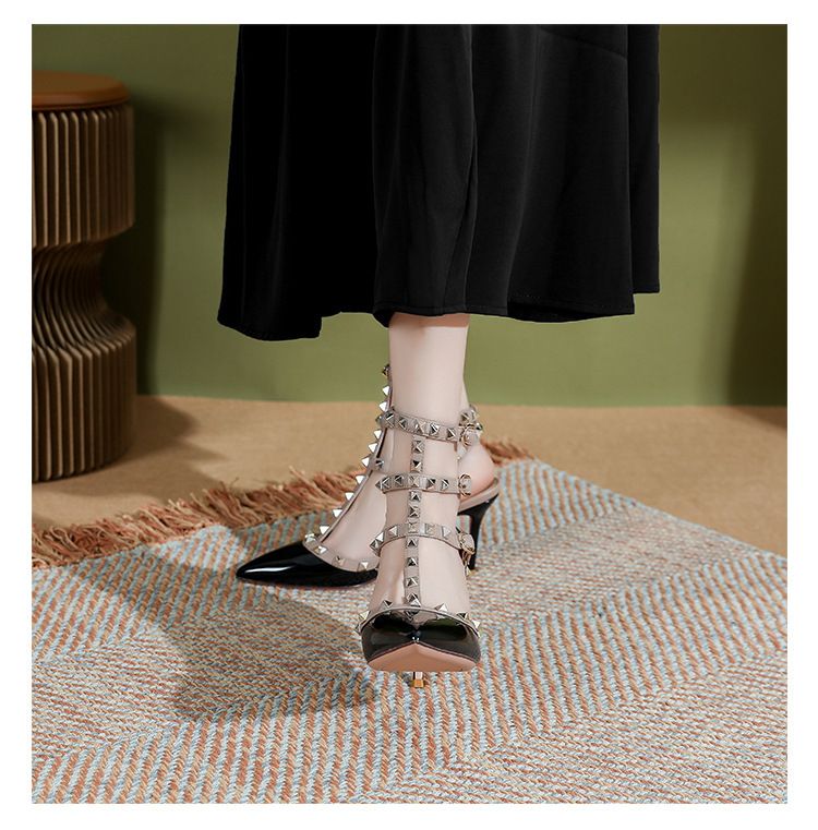 rivets three rings high heels 2024 summer temperament pointed female sandals_voghion.com