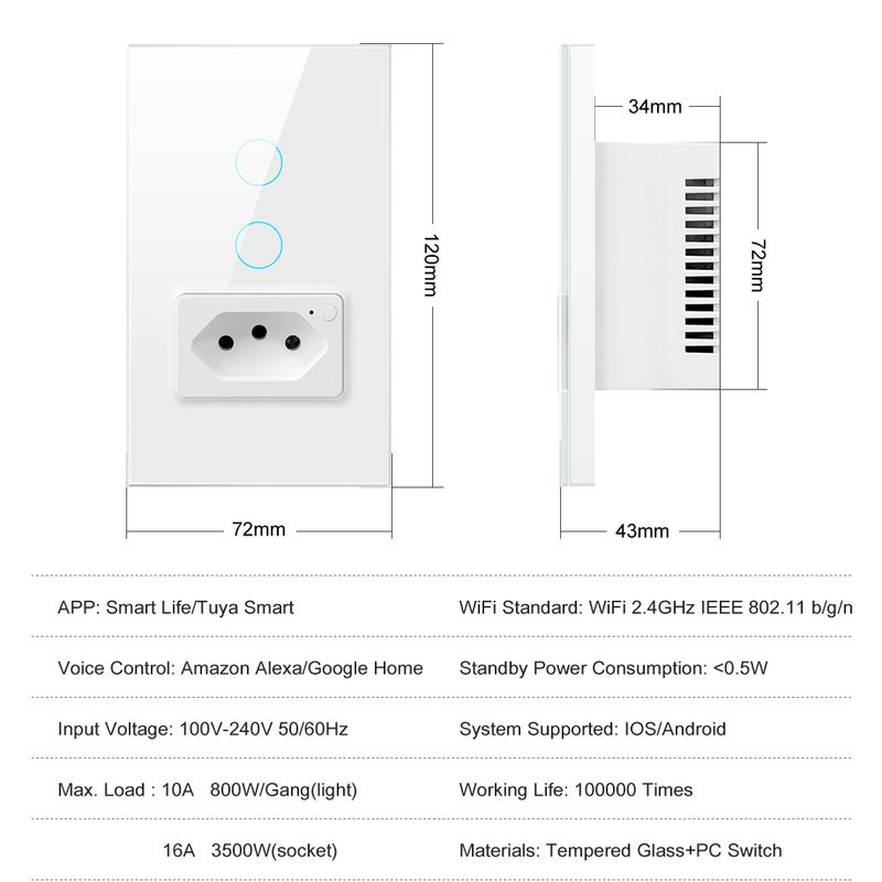 AVATTO Tuya Brazilska WiFi vtičnica, pametno stensko stikalo s senzorjem na dotik, deluje z Alexa Google Home_voghion.com