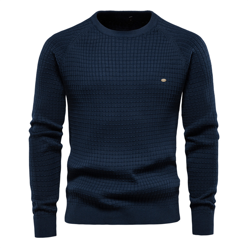 Euro 2024 Autunno/Inverno Nuovo Tutto Cotone Uomo, Base Tinta Unita, Maglione Pullover Lavorato a Maglia con Motivo a Griglia per Uomo_voghion.com