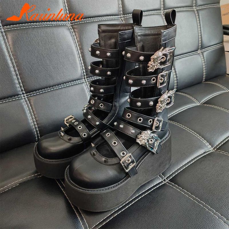 Punk Gothic Style Platform Mary Jean Shoes New Fashion Brand 2023 Spring Summer Round Toe Buckle-Sandals Boot Party Role-Play_voghion.com