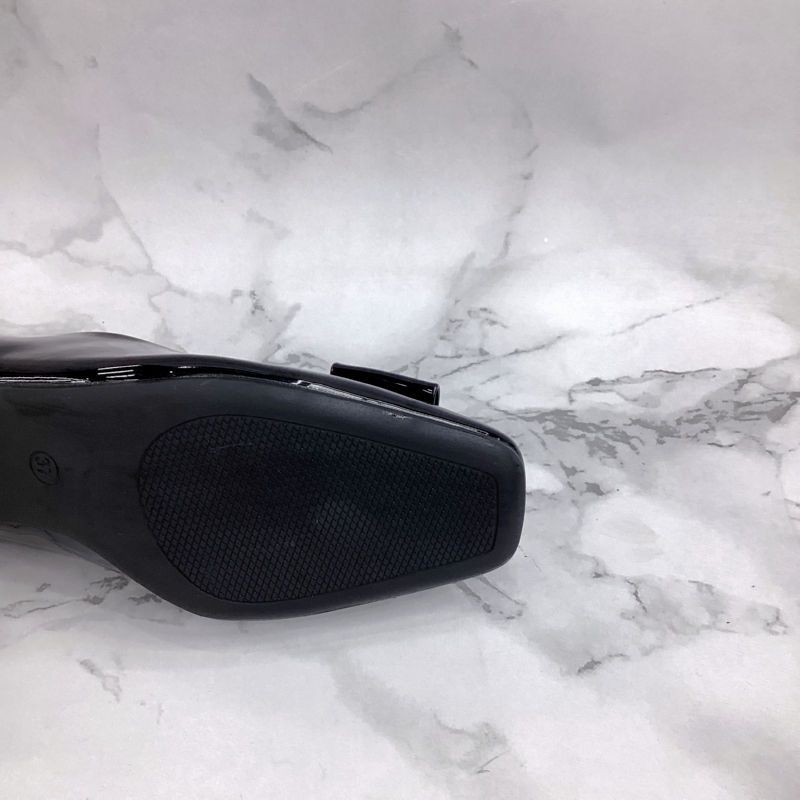 Women's Shoes New Shallow Mouth Patent Leather Flower Buckle Medium And High Heels Women's Square Head Thick Heel Mirror Single Shoes_voghion.com