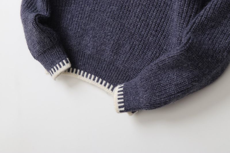 Jacquard-Pullover mit halbem Reißverschluss für Jungen aus Lammwolle mit halbem Reißverschluss für Mutter und Kind – weiche und warme Winterstrickware für große Kinder (130–170 cm) – einfarbig_voghion.com