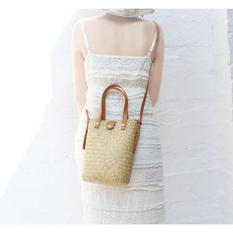 Straw - Woven Hand - Knitted Cross - Body Bag, A Niche And Versatile Shoulder - Carried Coin Purse, Raffia Mobile Phone Bag For Beach Vacations, Women_voghion.com