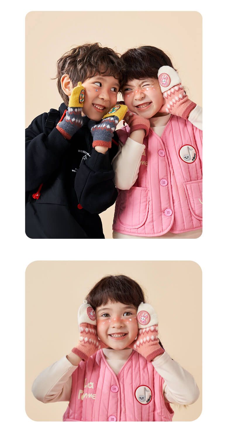 Guanti invernali per mamma e bambino, per bambini e bambine - Guanti in morbida maglia con dita e copertura ribaltabile, caldi e comodi per la scuola e i giochi all'aperto (taglia unica)_voghion.com