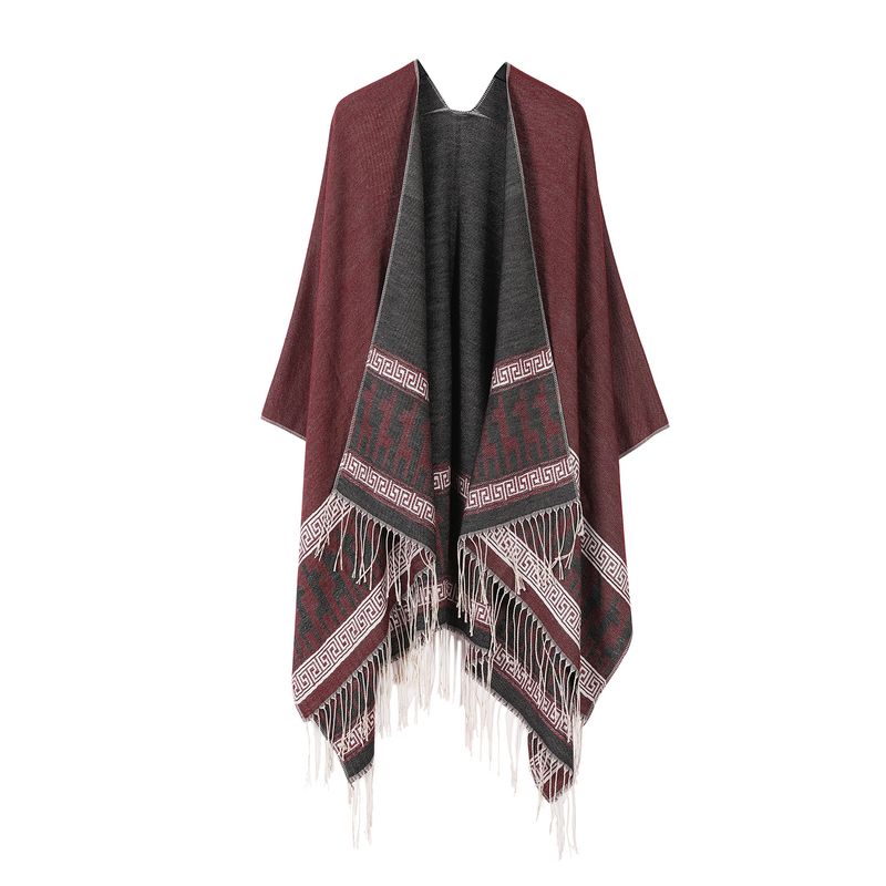 Unisex Fashionable simple double-sided tassel knitted shawl women's air-conditioned room warm and comfortable blanket split cape men's_voghion.com