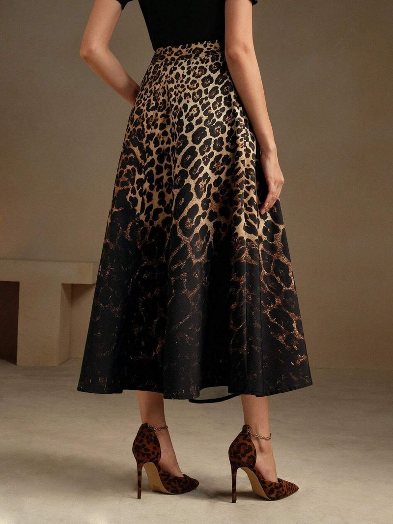 Gonna con stampa leopardata, gonna a tubino di media lunghezza, nuova da donna, gonna a trapezio in velluto dorato, taglia grande, gonna lunga autunnale e invernale_voghion.com