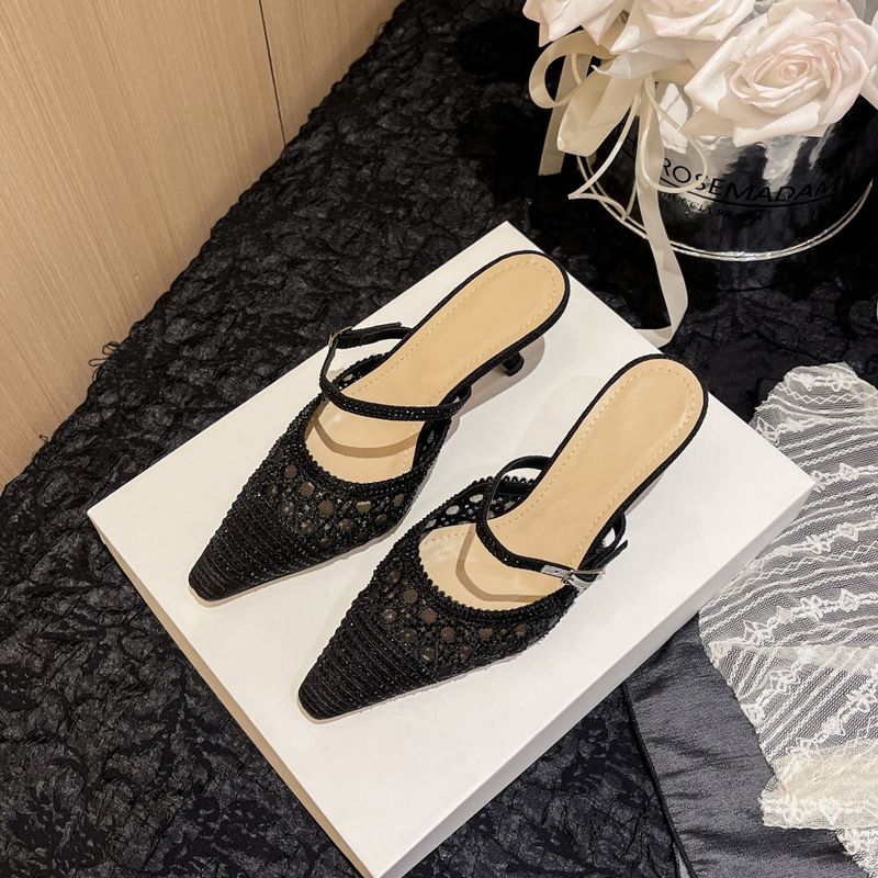 Version D Marke Spitz Stiletto Sommer High Heels Frauen Katze Ferse Backless Flacher Mund Einzelne Schuhe Voll_voghion.com
