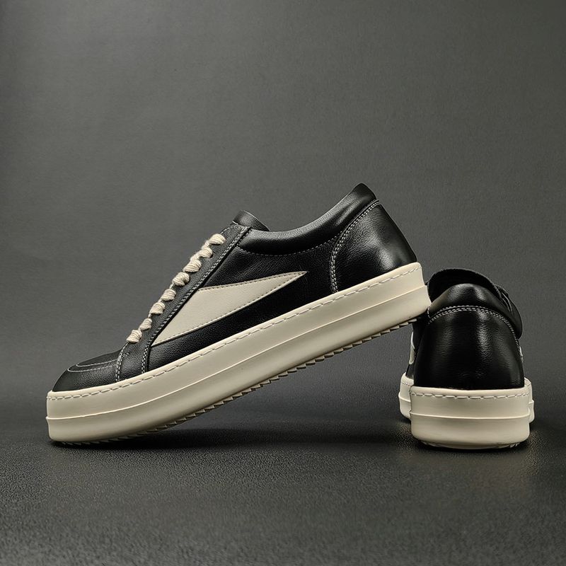 Men's Leather Casual Thick Soled Board Trendy Men's Color Matching Shoes, Autumn New Niche Height Increasing Shoes_voghion.com