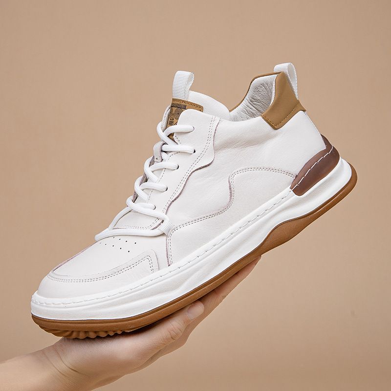 Oberschicht-Sneaker aus Rindsleder mit hoher Oberseite, warm, für den Winter, Baumwolle, mit Fleece gefüttert, dickbesohlte Sport- und Freizeitschuhe für Herren_voghion.com