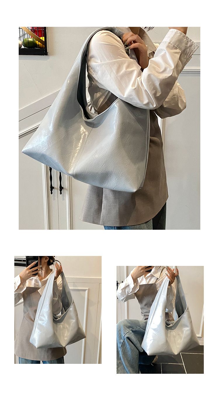 Borsa a tracolla da donna in PU tinta unita, stile semplice coreano, casual, stile pigro, di grande capacità, da portare sottobraccio_voghion.com
