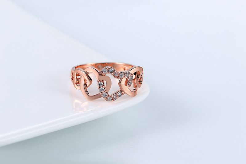 Anel feminino unissex simples, doce, oco, em forma de coração, banhado a ouro rosa, zircônia, acessórios quentes_voghion.com