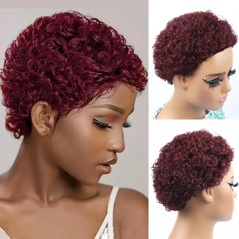 Parrucca corta afro riccia per capelli umani da donna, taglio pixie da 4 pollici, densità 150%, realizzata a macchina_voghion.com