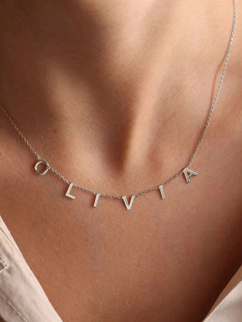 Collane con lettere personalizzate alla moda per donne e uomini, collana con nome personalizzato in acciaio inossidabile color argento, regalo di Natale_voghion.com