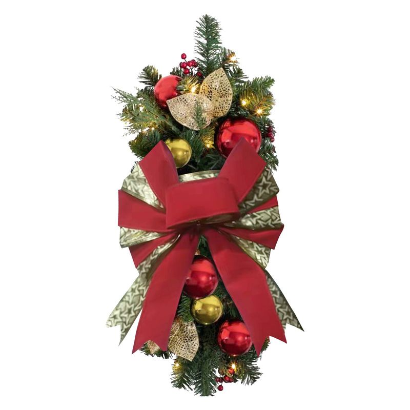 vendita calda ghirlanda di Natale decorazione appesa scale a led decorazione ghirlanda fiocco rosso in rattan_voghion.com