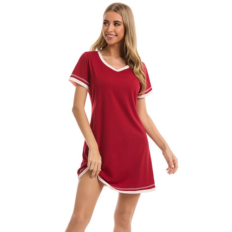 Abbigliamento da donna Nuovo comodo girocollo in cotone a maniche corte in cotone a colori larghi a contrasto Abbigliamento per la casa all'ingrosso_voghion.com