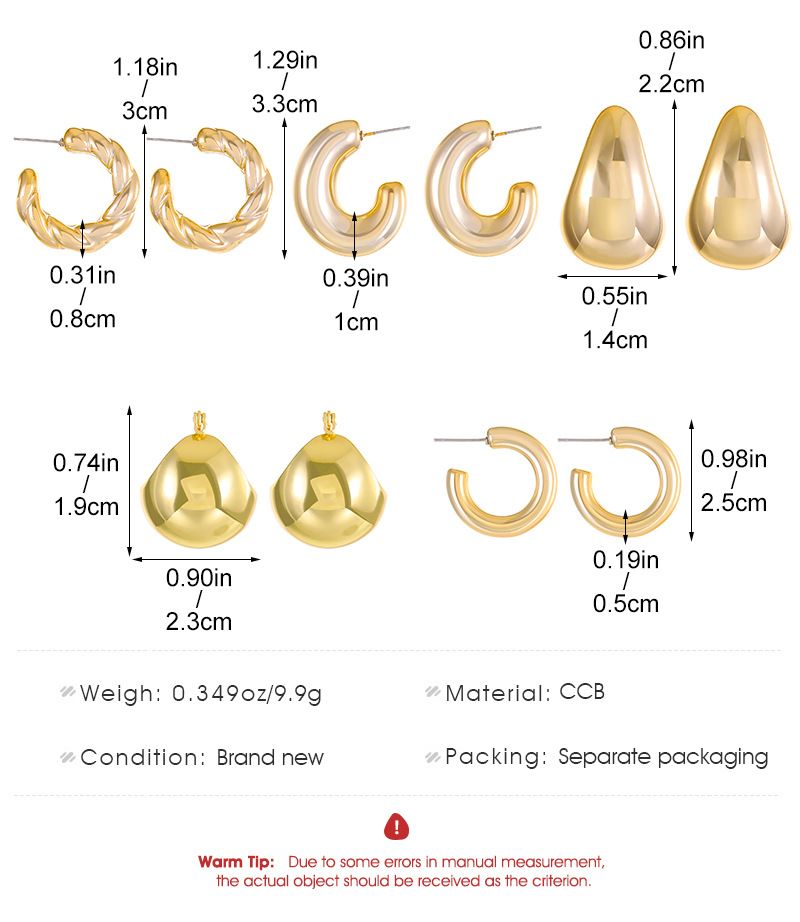 1 Piece 1 Set 1 Pair Classic Style C Shape Geometric Water Droplets Plating CCB Drop Earrings Ear Cuffs Ear Studs_voghion.com