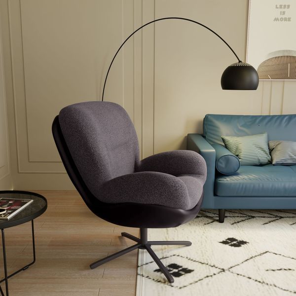 360° Swivel Accent Chair, Modern Chenille Lounge Chair With Faux Leather And Black Metal Base Frame, Comfortable Reading Chair For Small Spaces, Liv_voghion.com