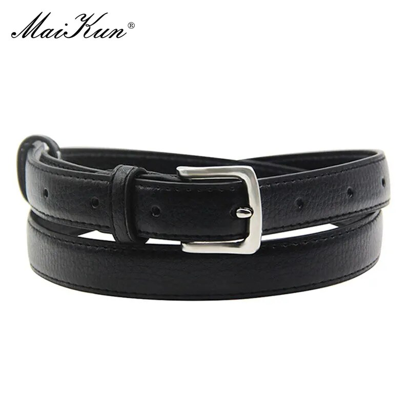 MaiKun Women's Skinny Leather Belt Solid Color Pin Buckle Simple Small Size Suit Business Casual Waist_voghion.com