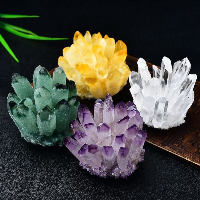 Natural Amethyst Yellow Green White Crystal Cluster Ornament Demagnetizing Display Mineral Specimen Home Living Room_voghion.com