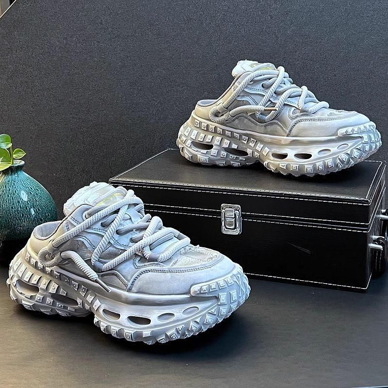 Summer Breathable Half-Cup Closed-Toe Dad For Men 2025 New Thick-Soled Height-Increasing Loafers Men's Casual Shoes_voghion.com
