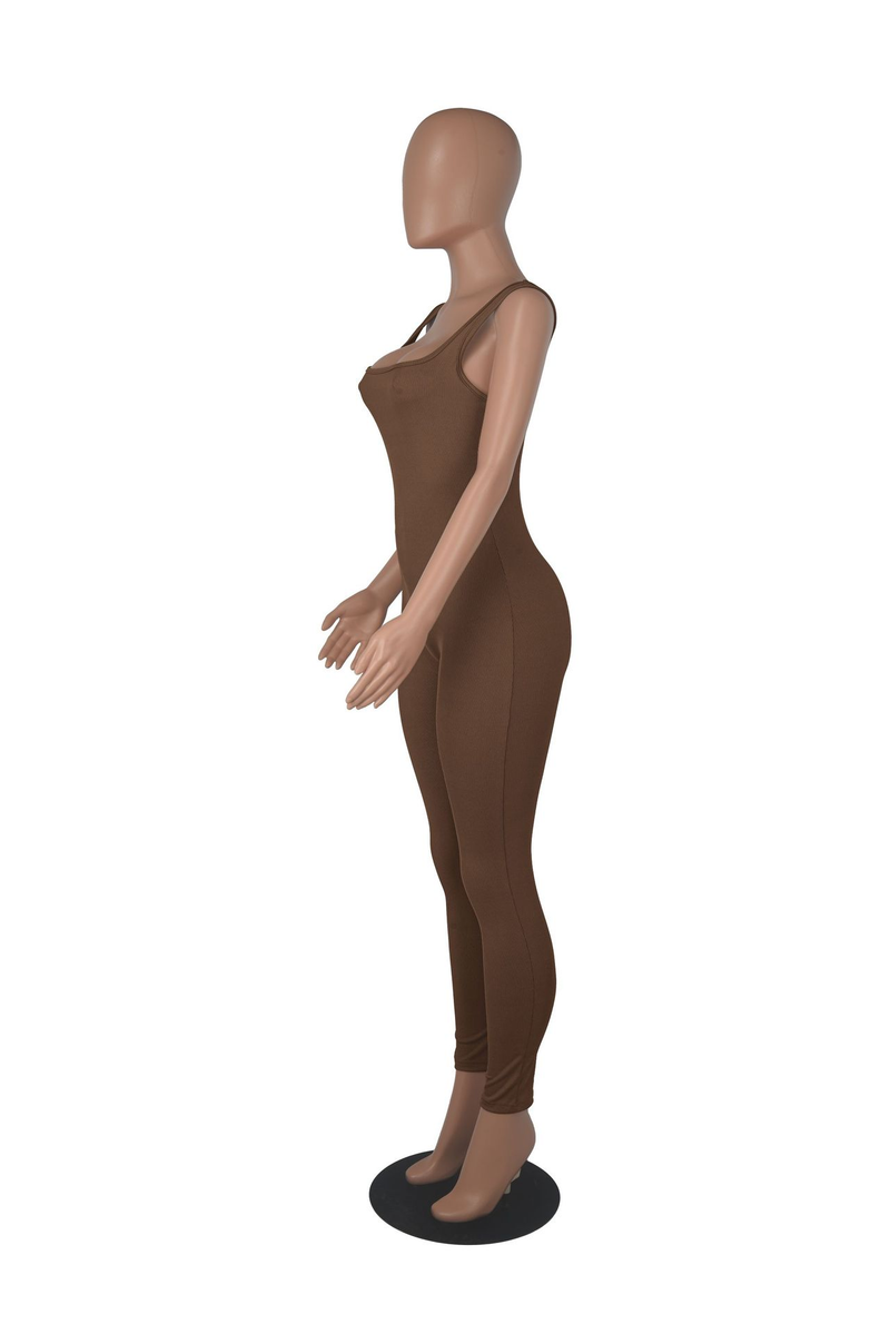 Damen Effenfaarweg Äermellose Vest Romper Fuedem Quadrateschen Ausschnëtt Récklos Hüftlift Slim-Fit Romper_voghion.com