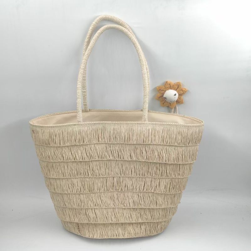 Borsa da donna in paglia rustica fatta a mano con nappa da spiaggia in stile francese, intrecciata_voghion.com