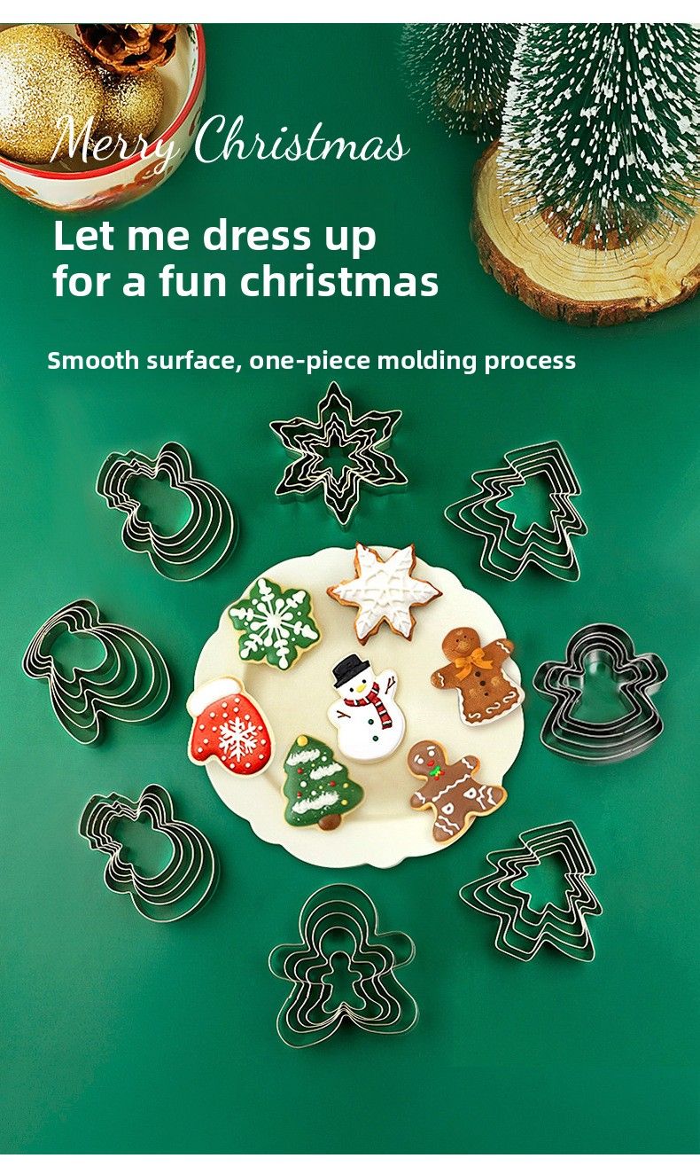 Stainless Steel Snowflake Christmas Tree Gingerbread Man DIY Baking Cookie Mold_voghion.com