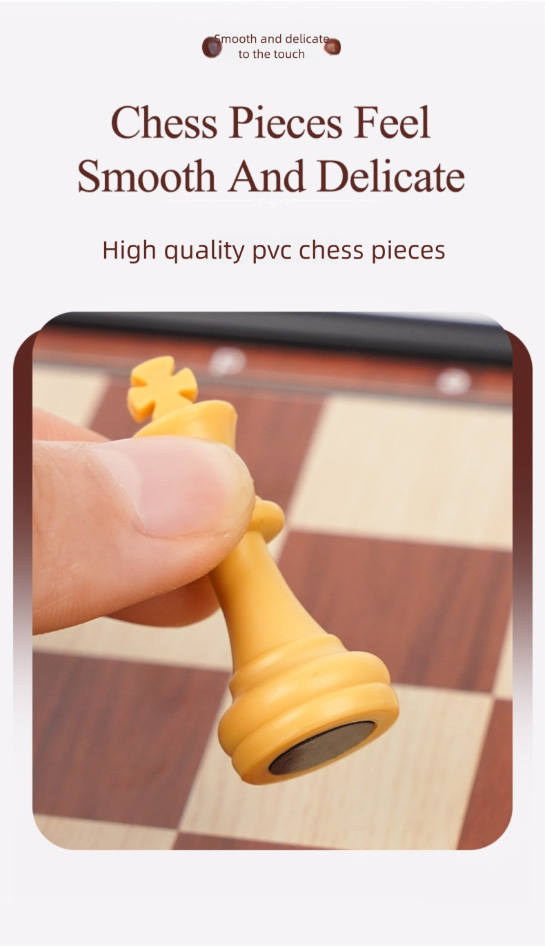 2-in-1 Magnetisches Schach- und Damespiel, faltbares Schachbrett aus Kunststoff mit Holzmaserung_voghion.com