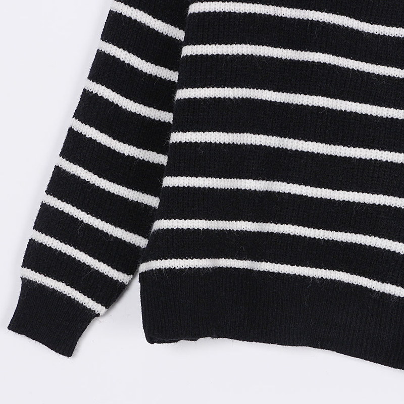 Abbigliamento da donna Maglione maglione pullover con cerniera da donna a maniche lunghe a righe color block a collo alto_voghion.com